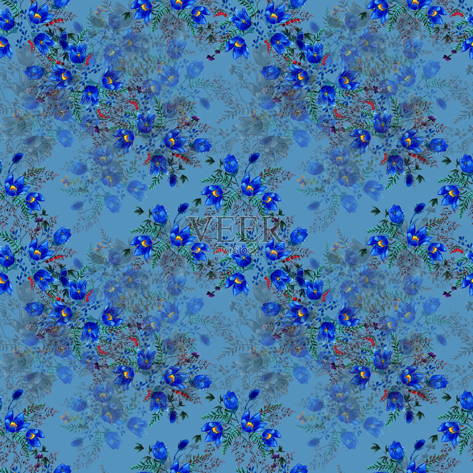 水彩画夏季背景与花钟照片摄影图片