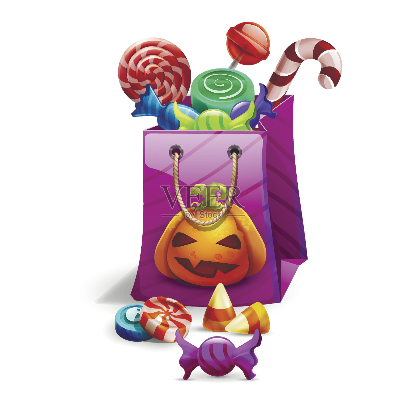 万圣节糖果和糖果的图标包装。矢量插图。插画图片素材