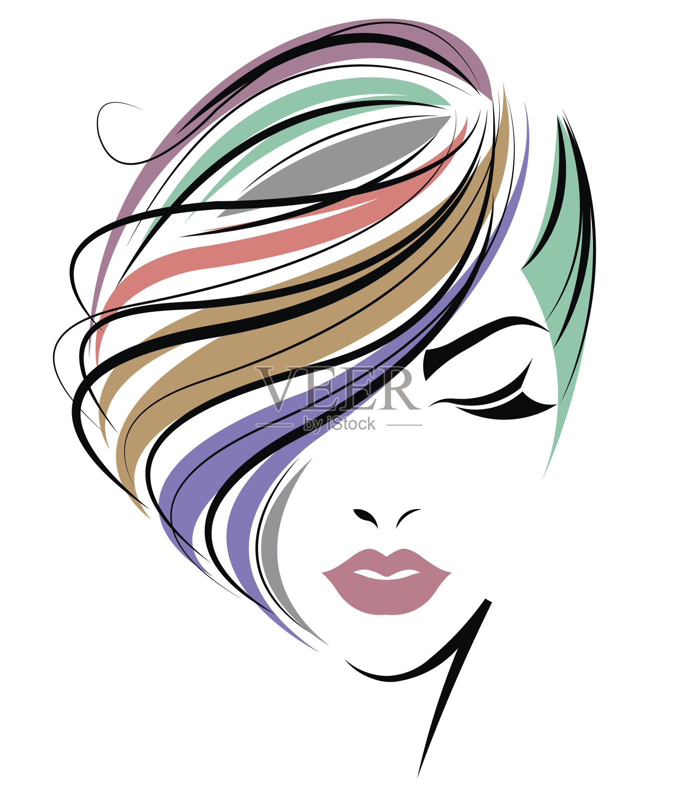 女人的头发颜色，女人的脸在白色的背景插画图片素材