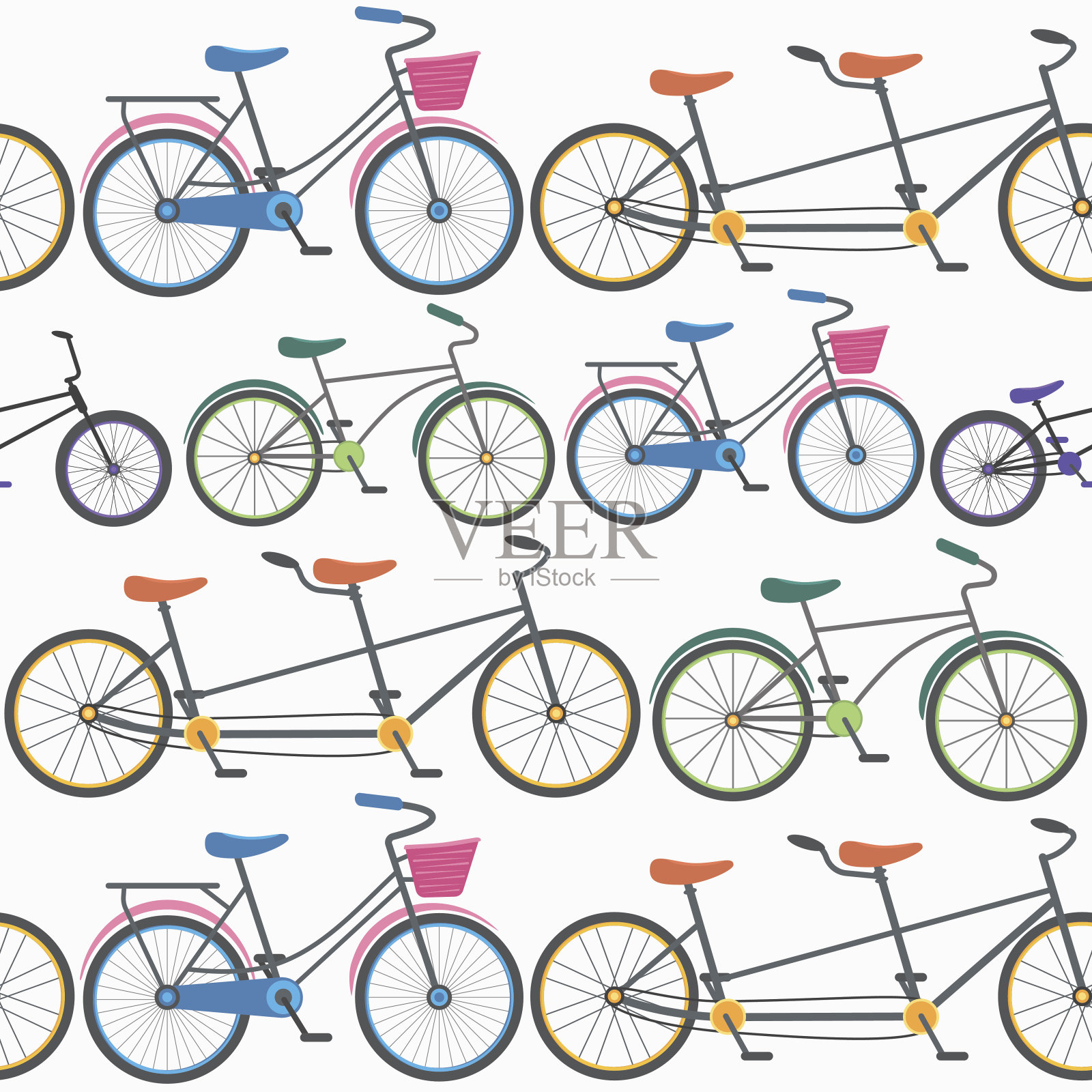 彩色自行车背景图案。向量设计元素图片