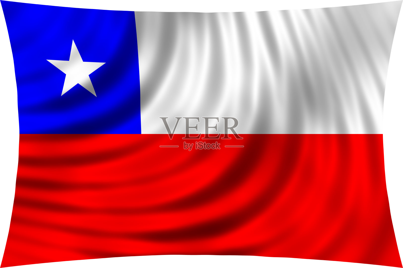 智利国旗在风中飘扬，孤立于白色之上照片摄影图片