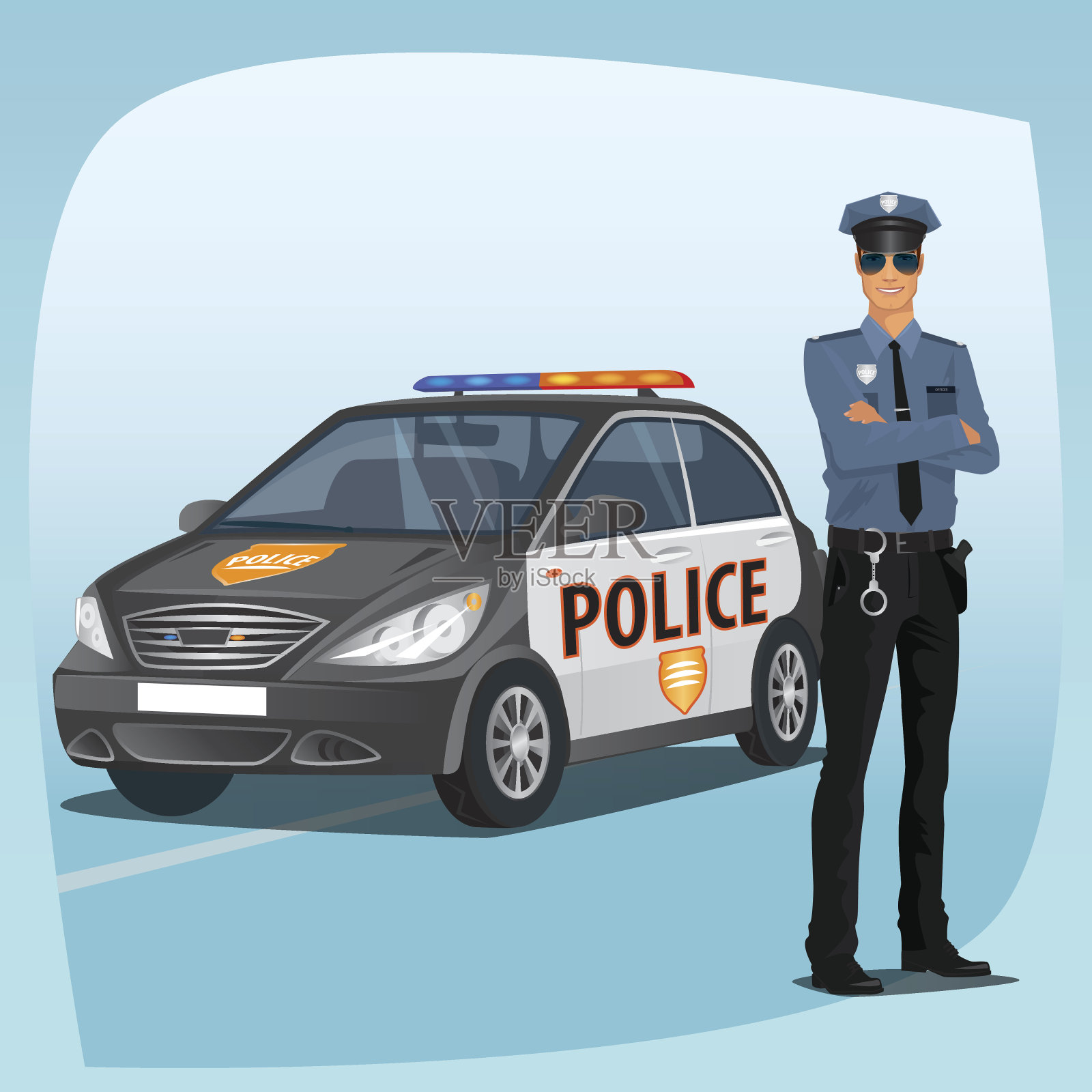 警察或有巡逻车的警察插画图片素材