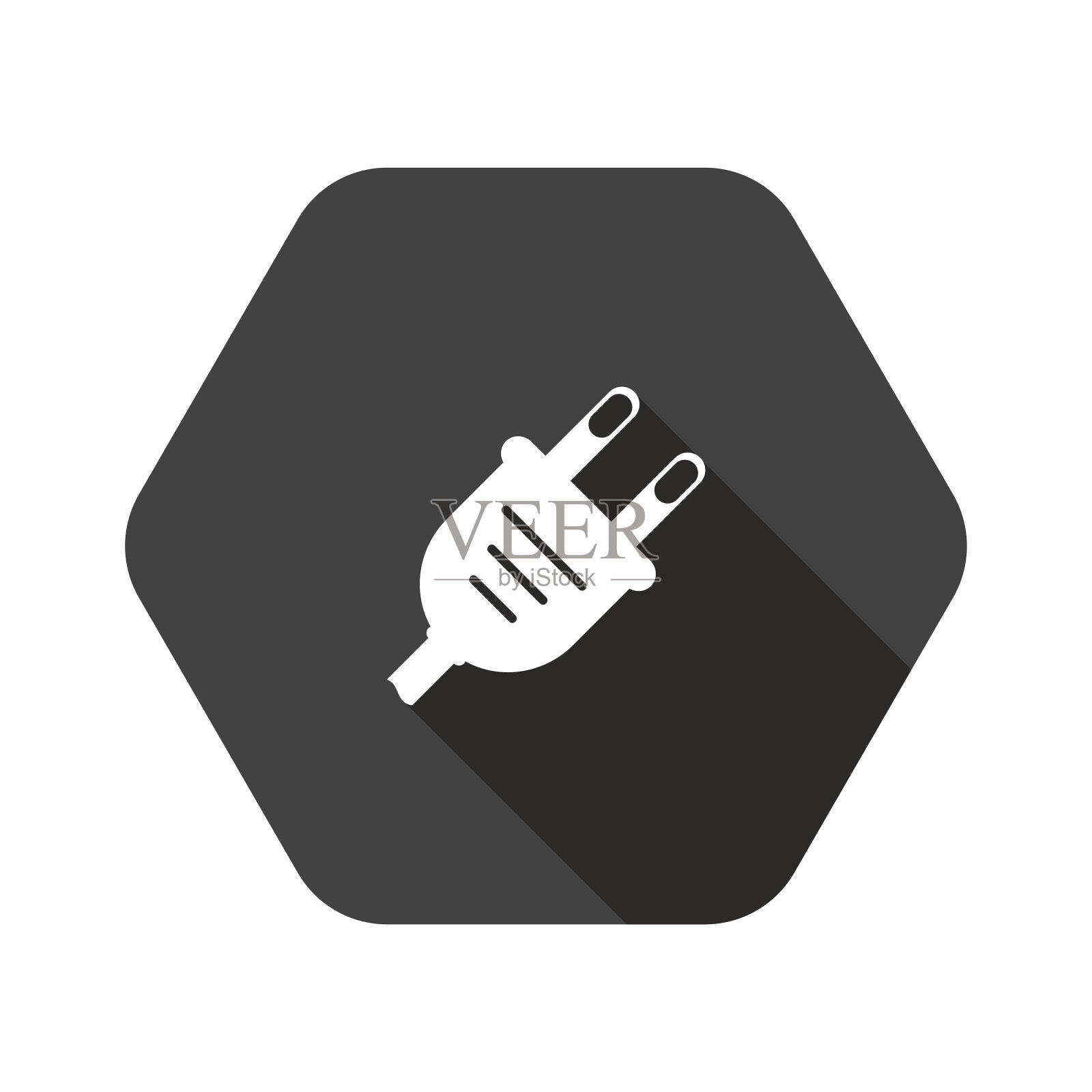 电插头白色轮廓矢量图标上带有阴影图标素材