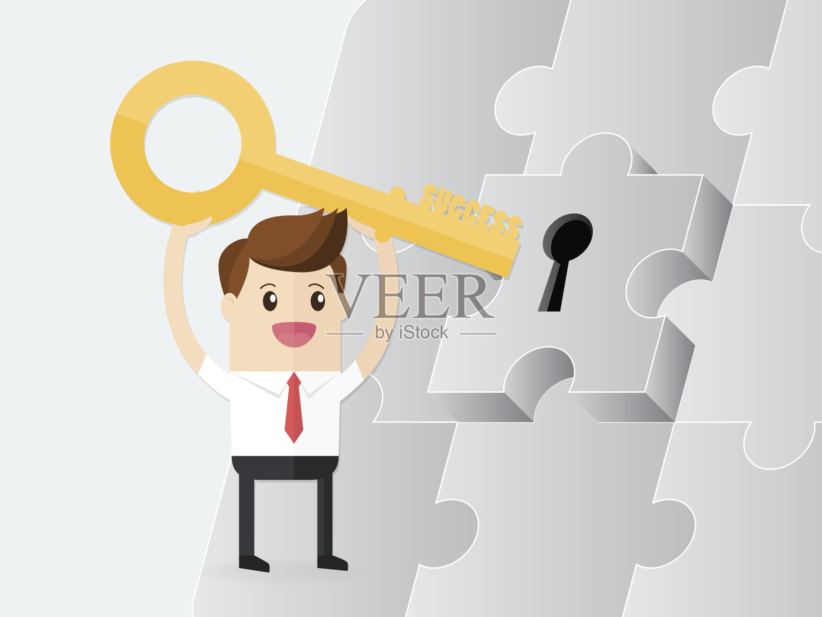 商人拿着金钥匙玩拼图游戏插画图片素材