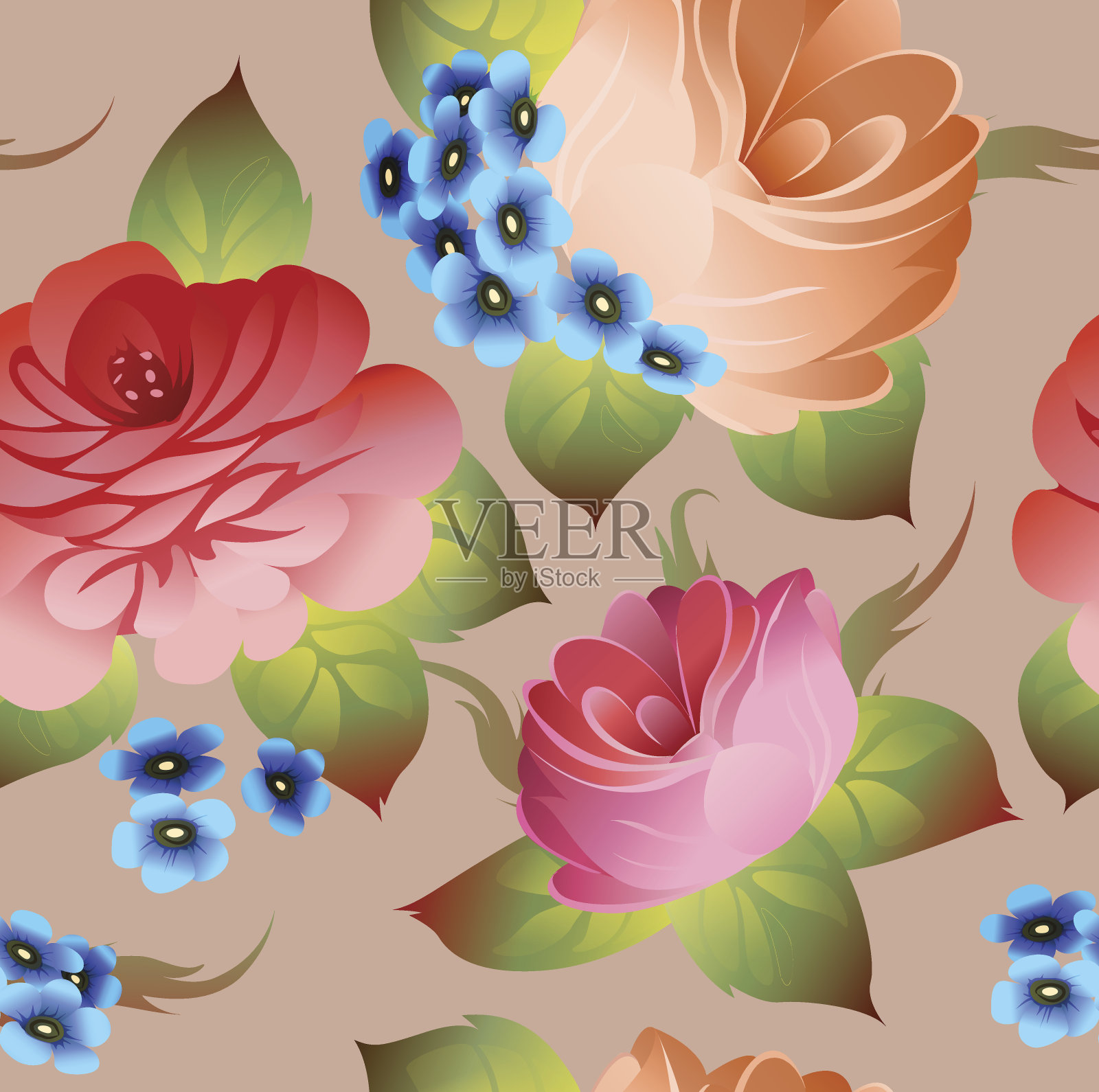 复古的俄罗斯花卉图案向量插画图片素材