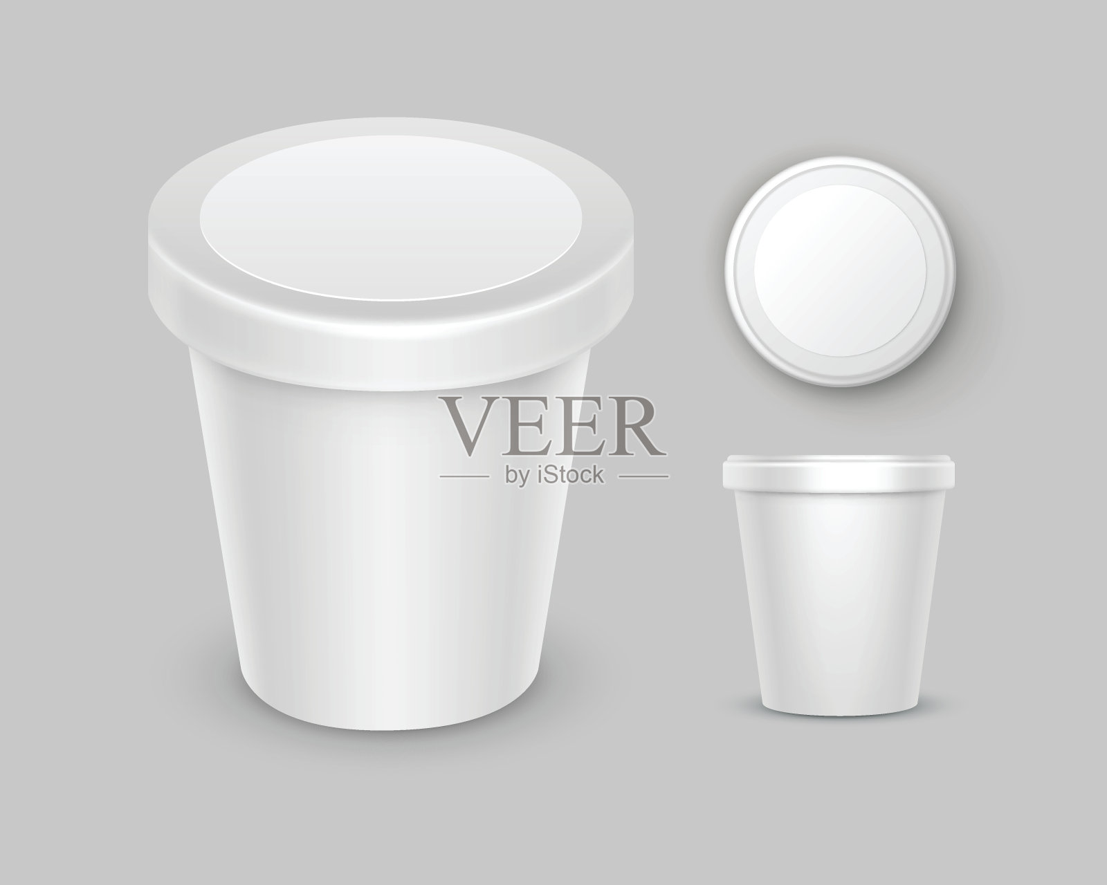 采购产品白色食物塑料桶桶容器，酸奶，冰淇淋在白色背景上孤立插画图片素材