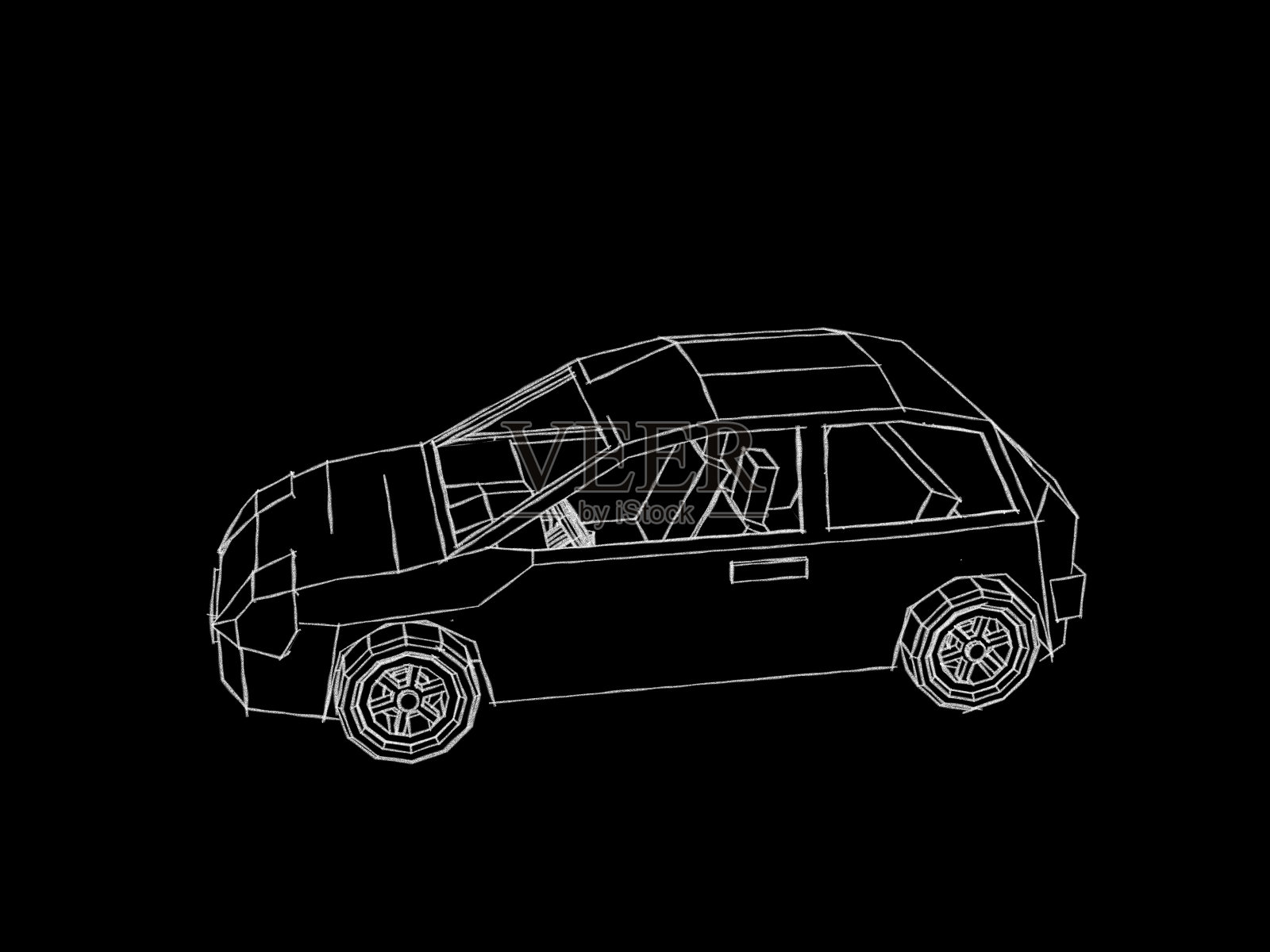 多边形汽车。隔离在黑色背景上。草图插图。照片摄影图片