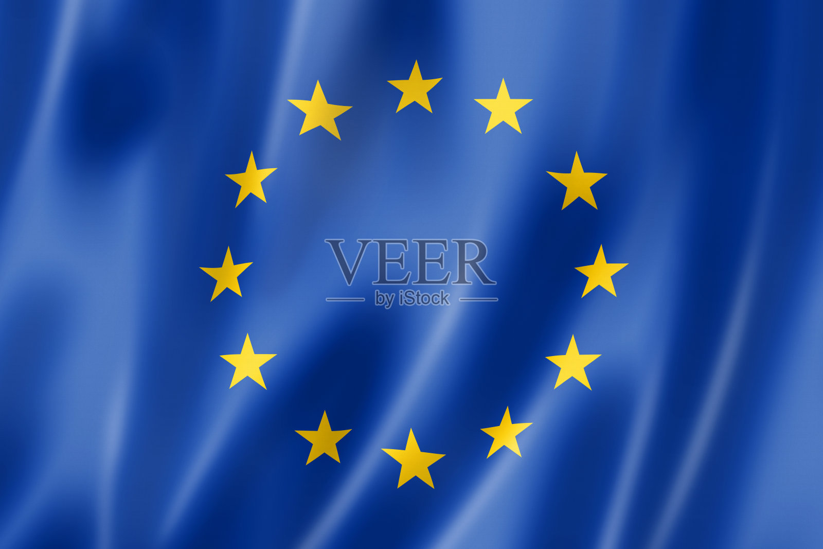 带有蓝色和黄色星星的欧盟旗帜照片摄影图片