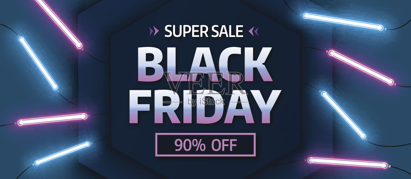 黑色星期五的促销标语。发光的霓虹灯背景。矢量图设计模板素材
