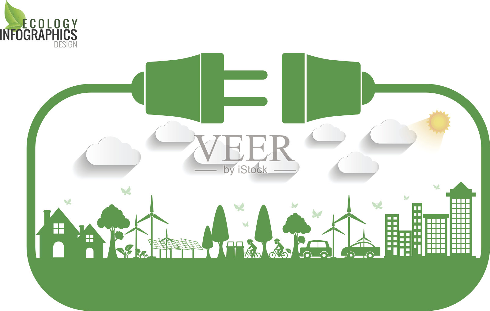 摘要生态连接电插头的概念背景。插画图片素材