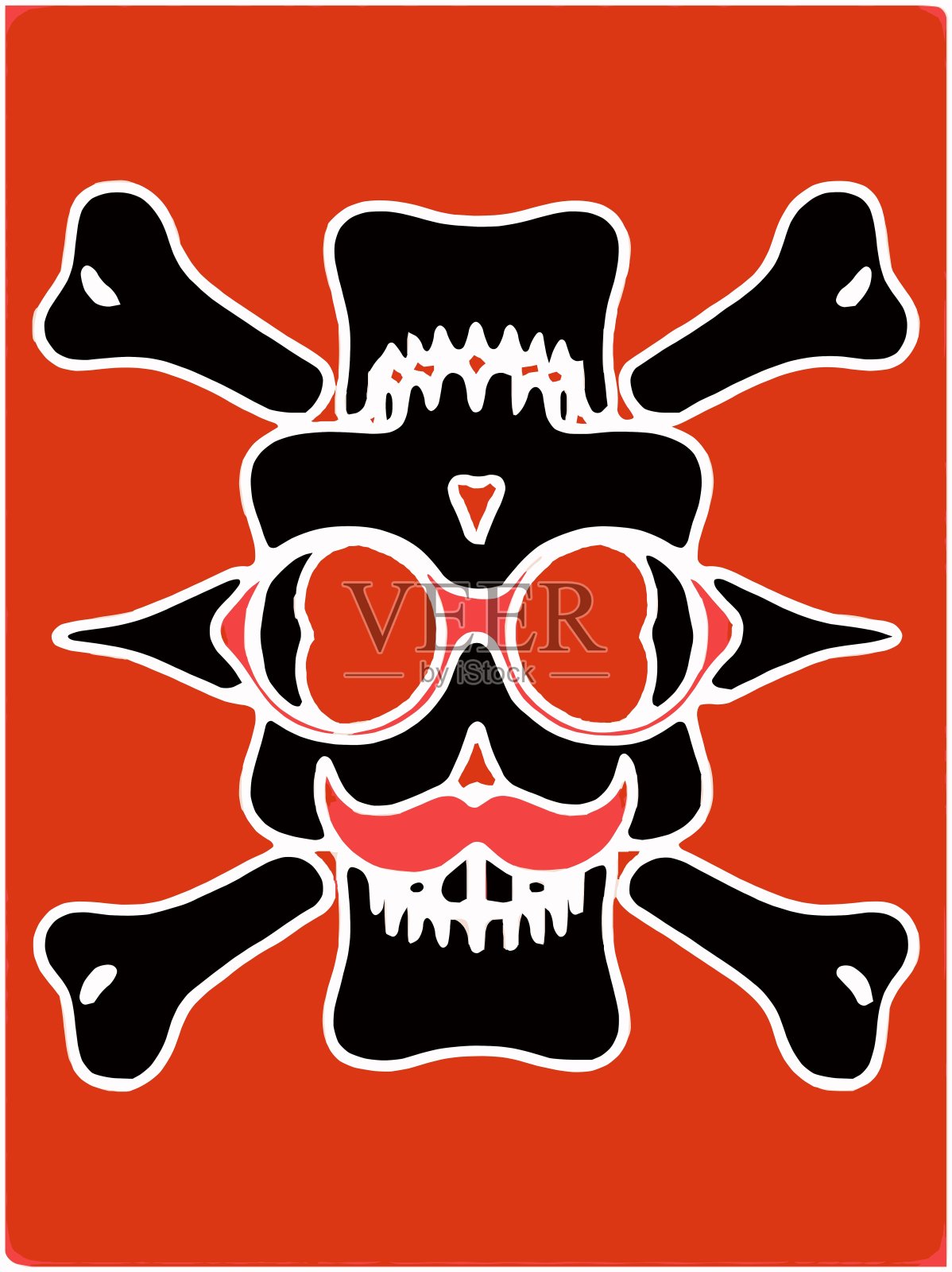 黑魔鬼的头骨，带眼镜和骨头照片摄影图片