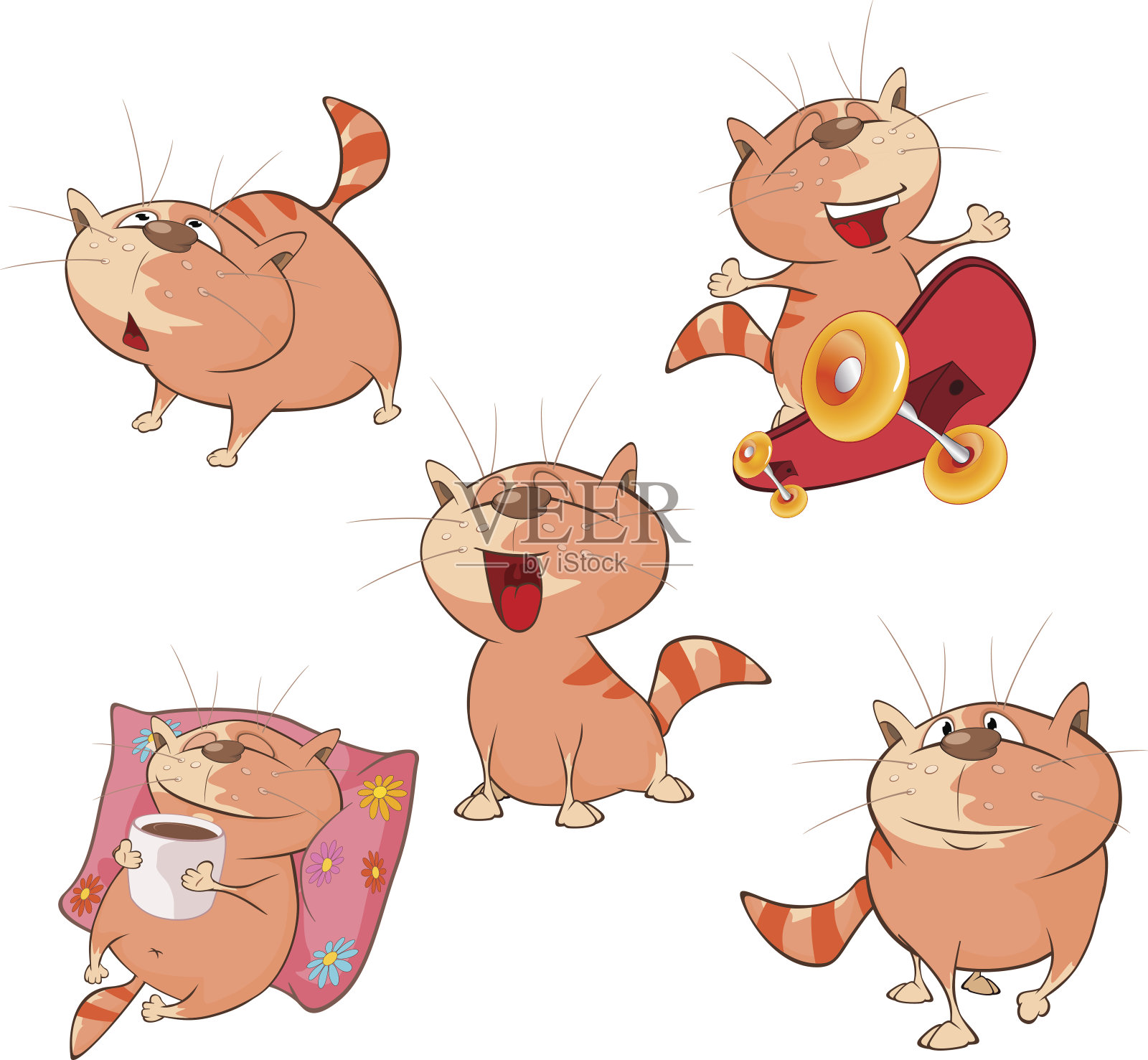 一套卡通插图可爱的猫插画图片素材