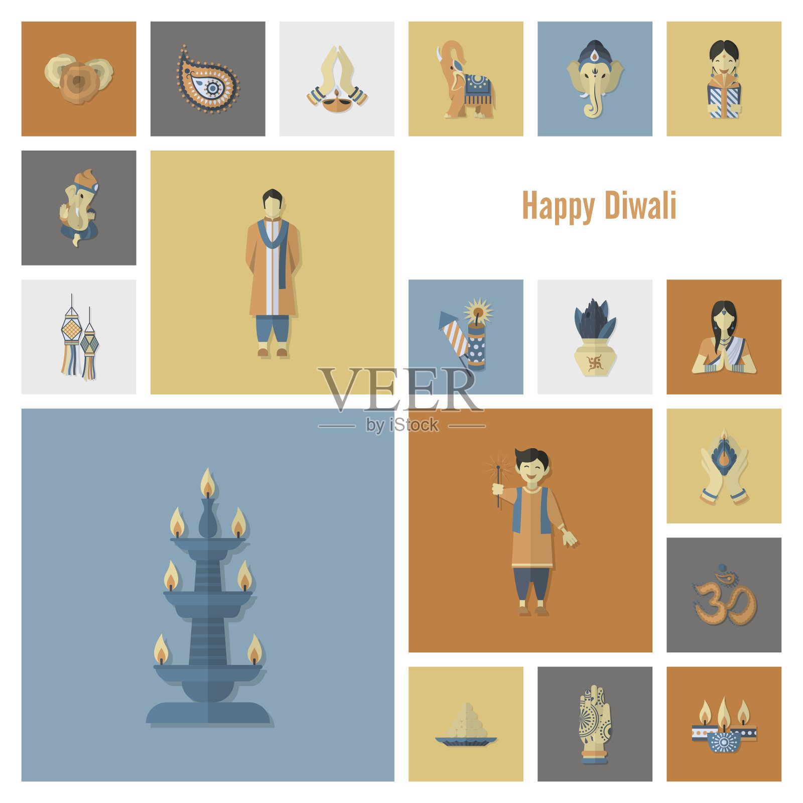 排灯节。印度节日图标设计模板素材
