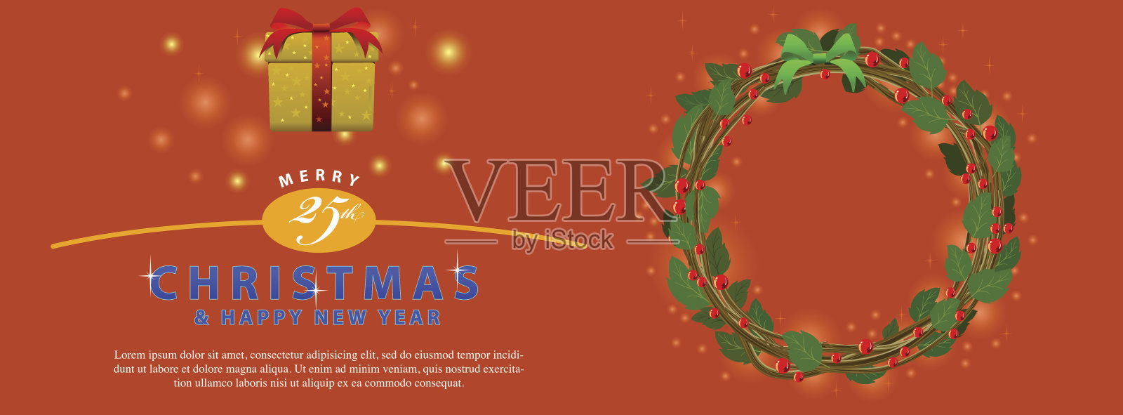 红绿花环花束装饰圣诞活动横幅设计模板素材