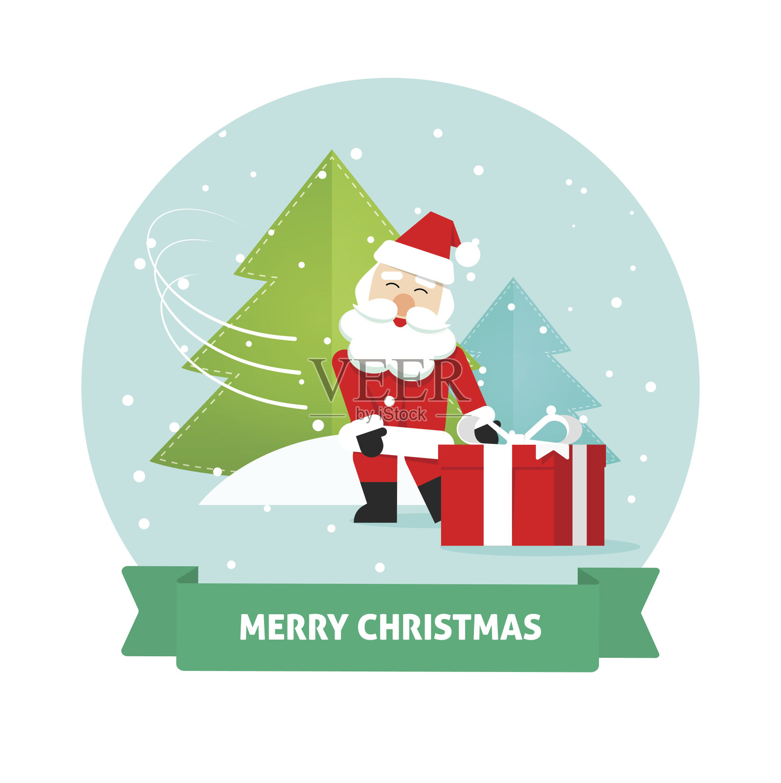 圣诞老人礼盒，圣诞贺卡，新年快递插画图片素材