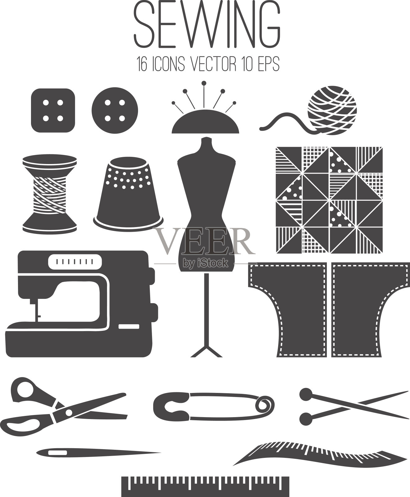 插图设置图标缝纫。矢量插画图片素材