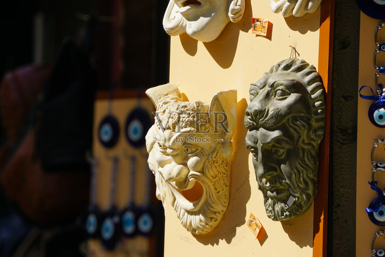 雅典的古希腊面具。照片摄影图片