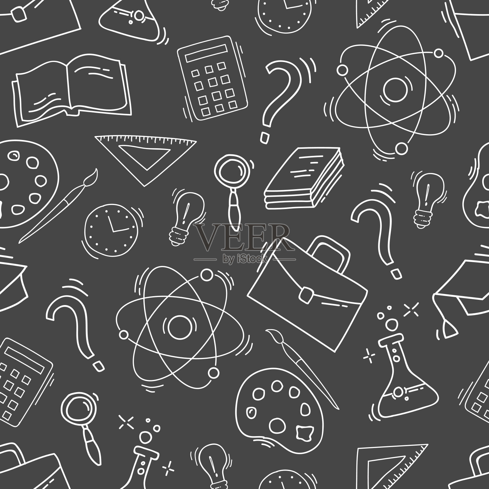 手绘学习无缝模式与学校配件插画图片素材