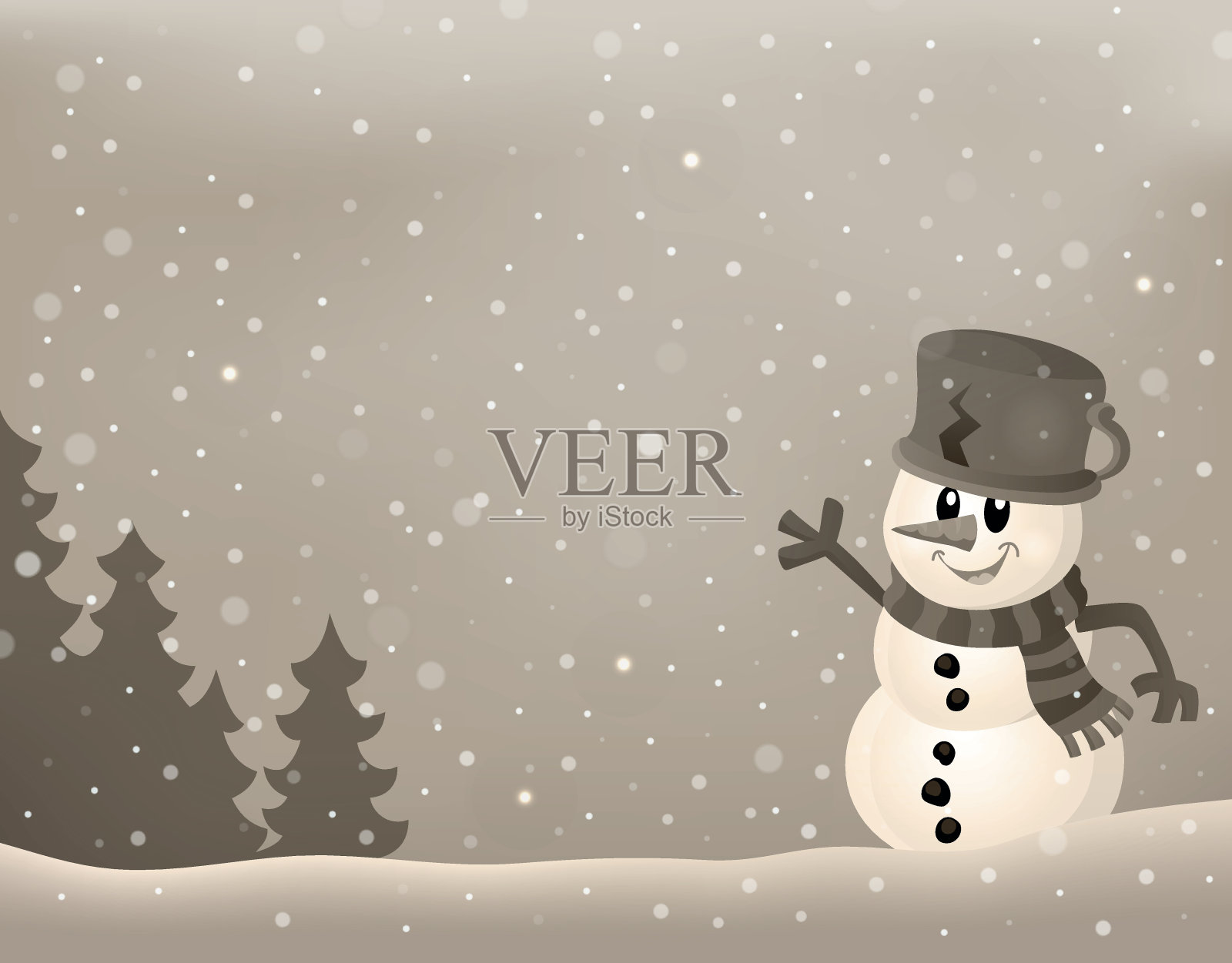 风格化的冬季形象与雪人2设计元素图片