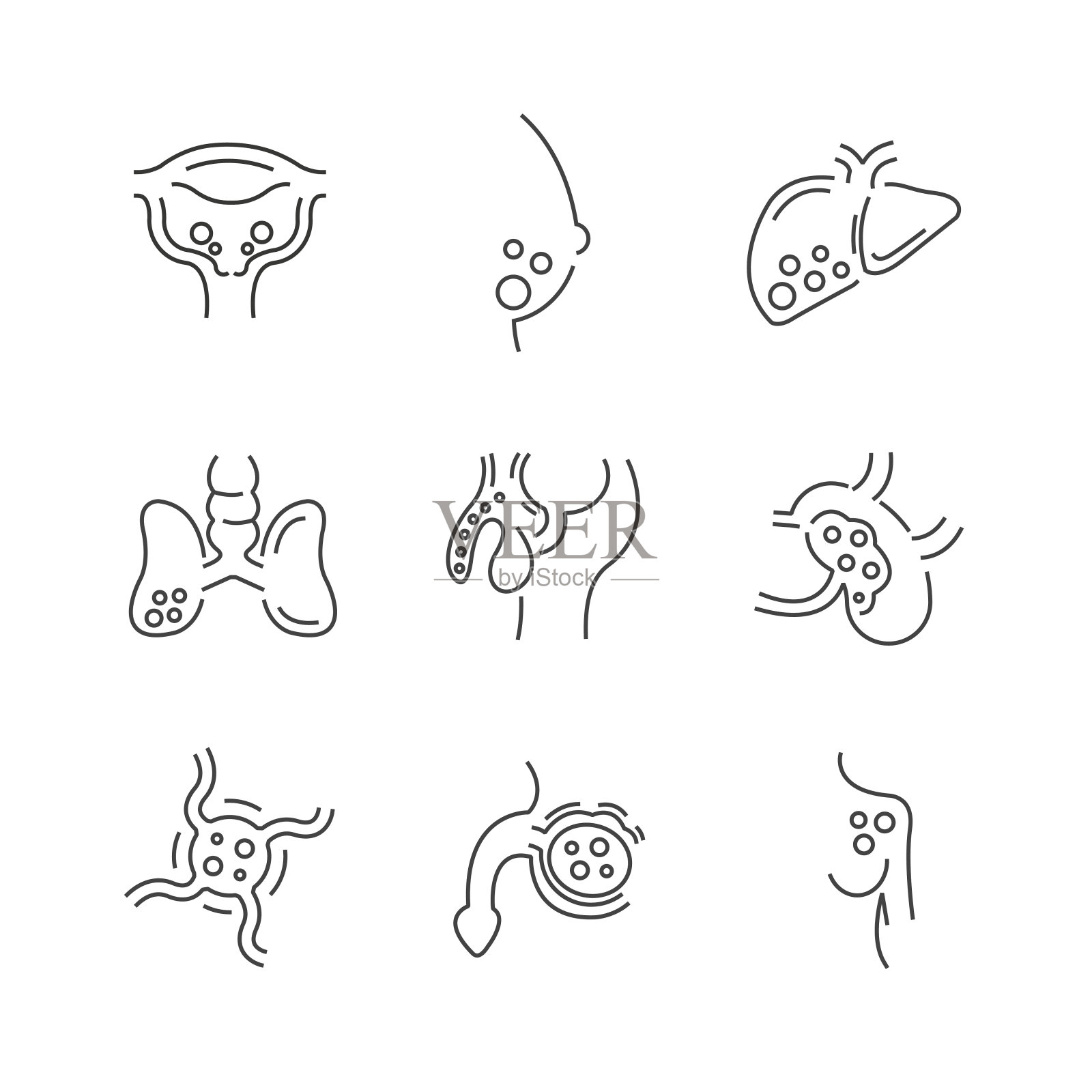 线图标癌症，癌症设置图标设置插画图片素材