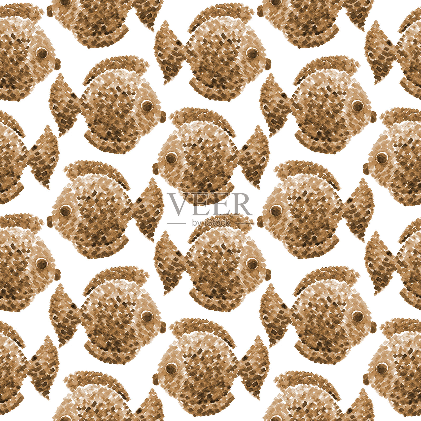 点彩画风格的水彩鱼。插画图片素材