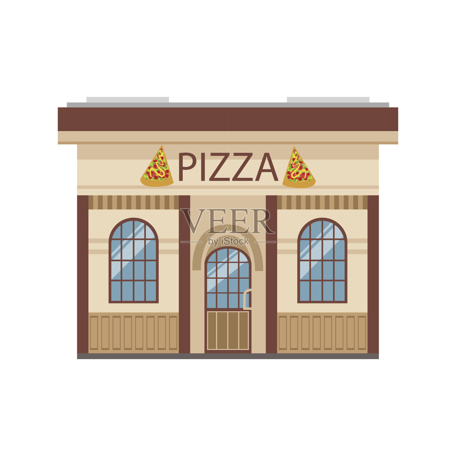 披萨餐厅商业建筑立面设计插画图片素材