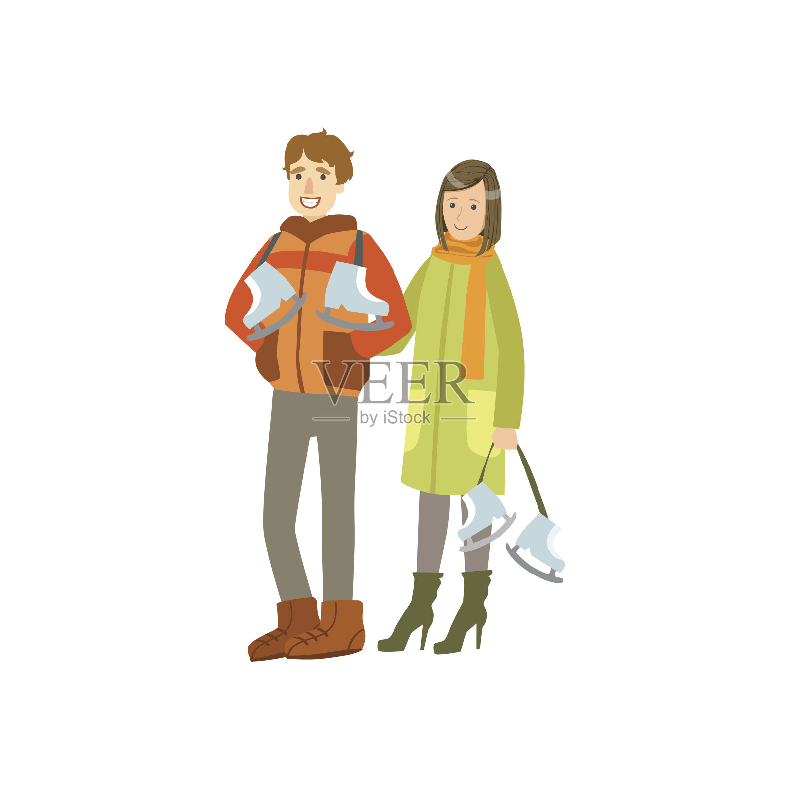 夫妇去冰环冬季运动插图插画图片素材