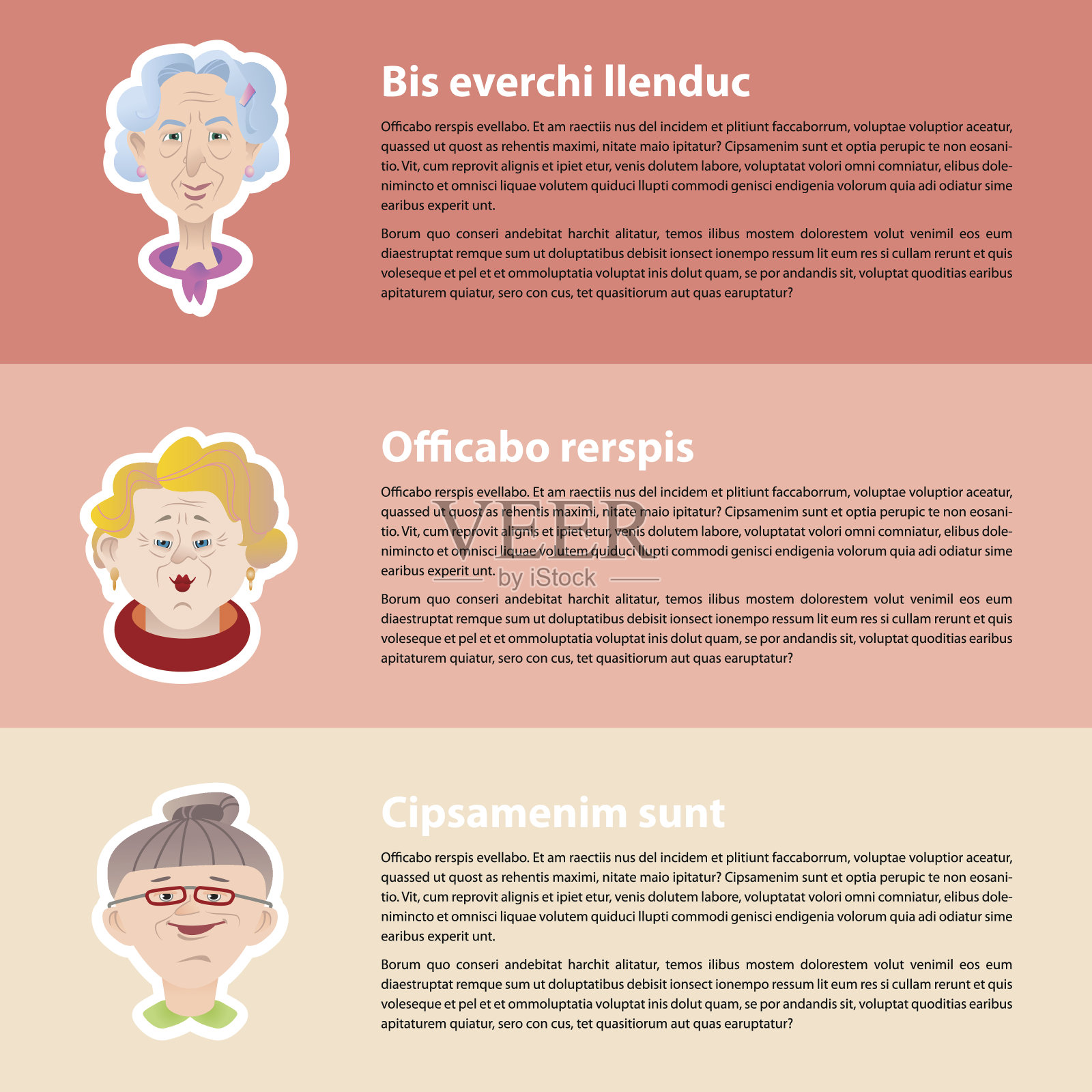 挂有老年妇女肖像的横幅。幸福生活理念插画图片素材