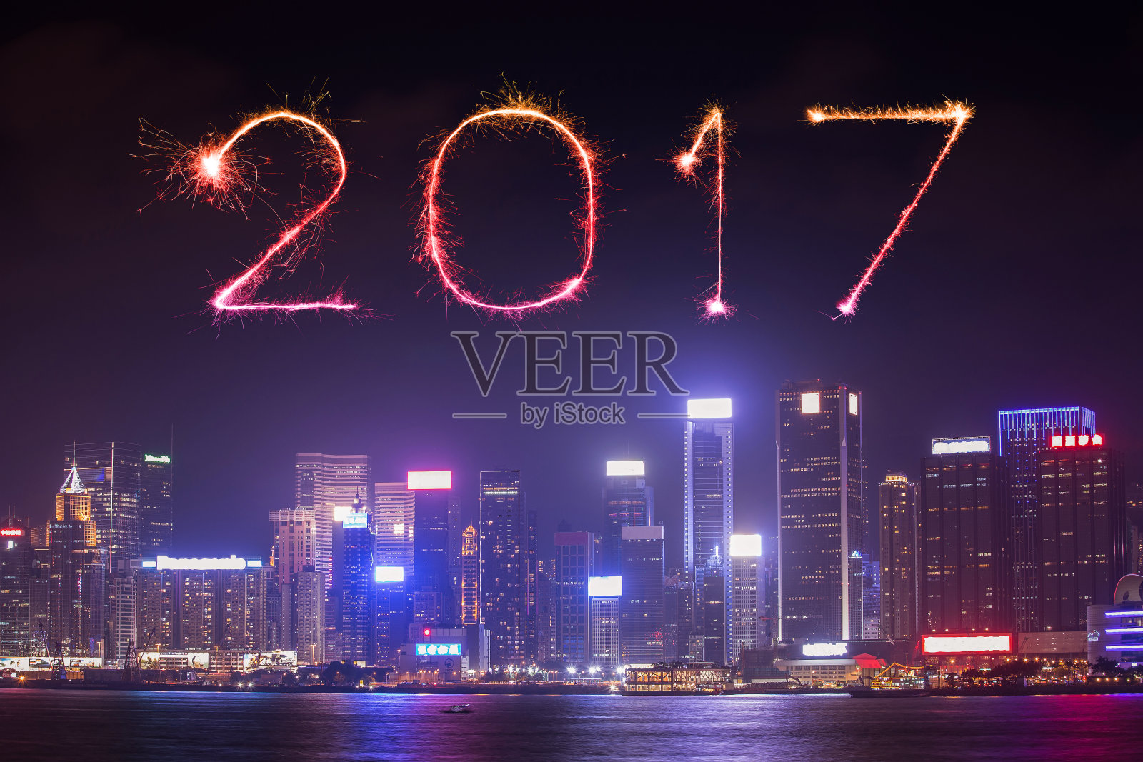 2017新年焰火在香港庆祝照片摄影图片