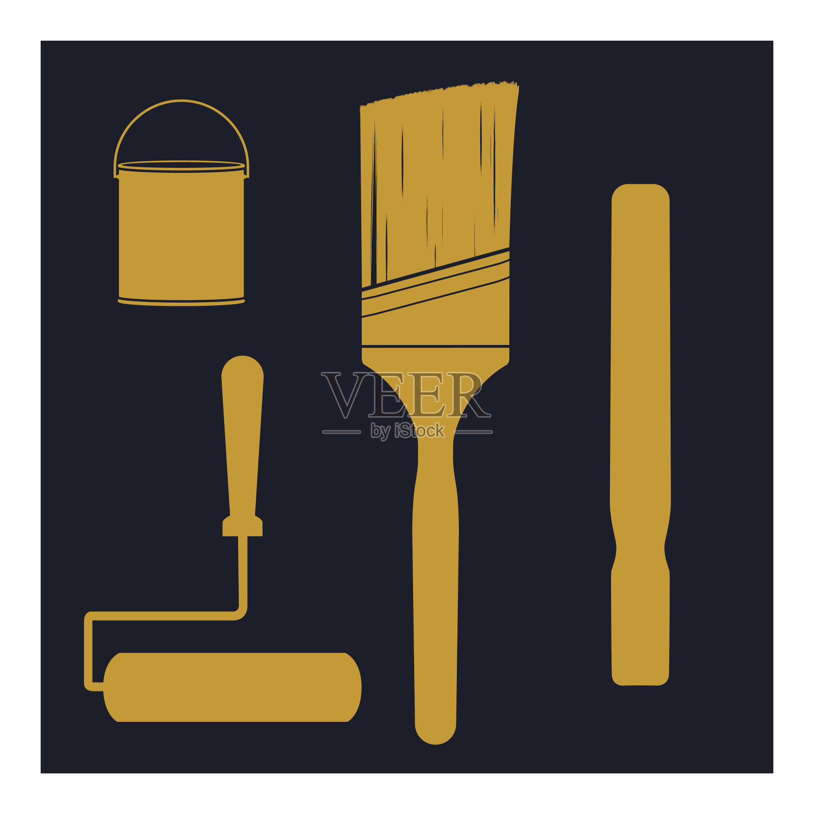 矢量油漆刷，滚筒，罐头和搅拌棒插画图片素材
