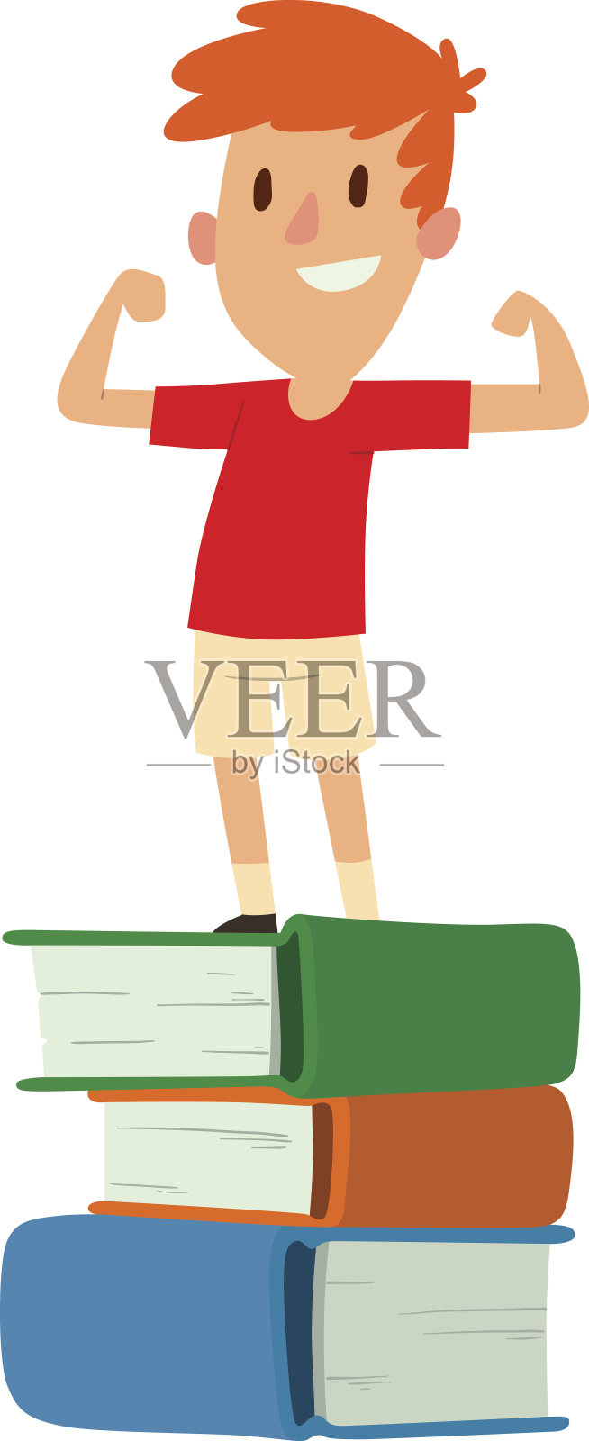 男孩呆在书上矢量插图。插画图片素材