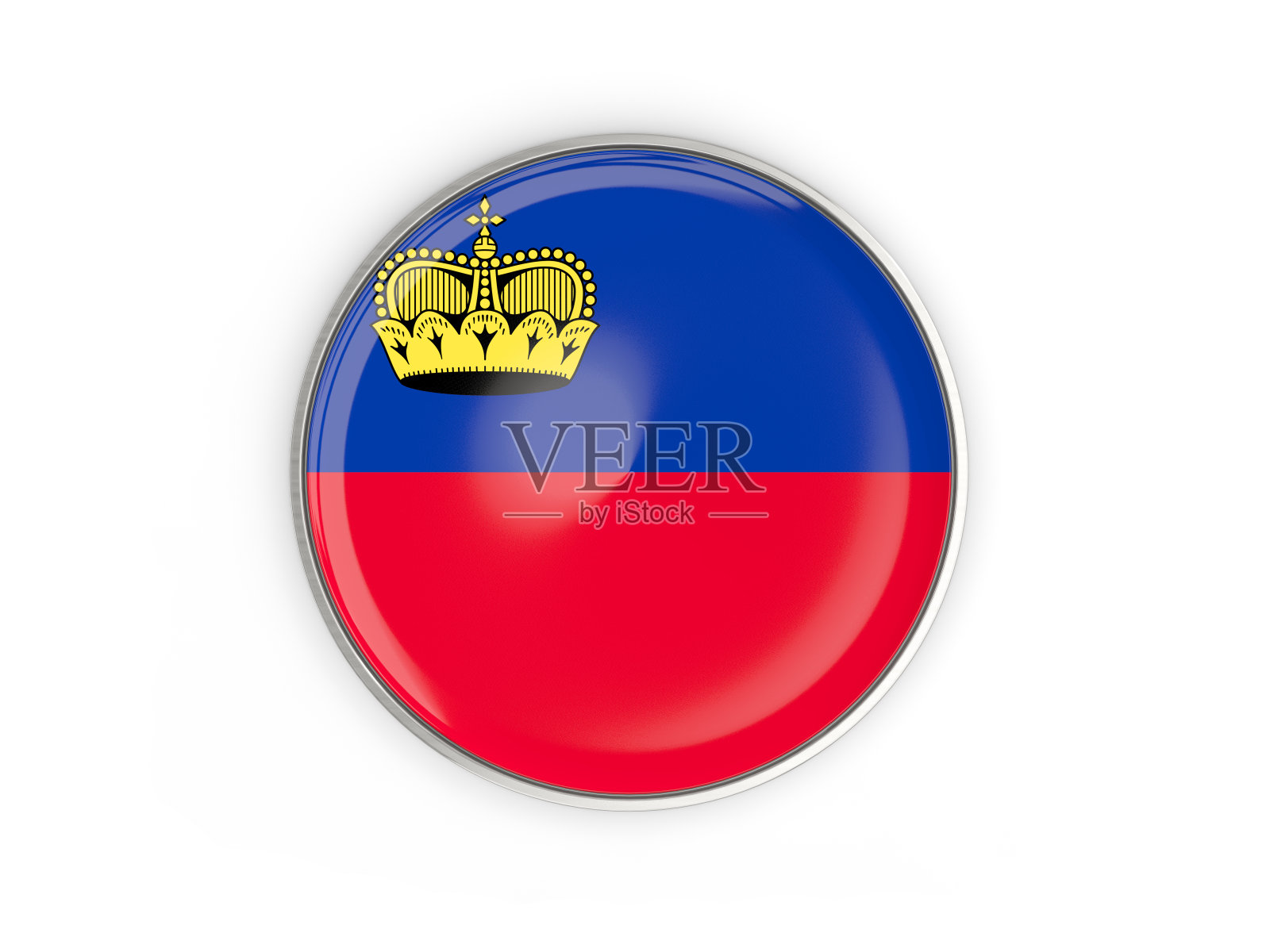 列支敦士登国旗，圆形图标，金属框架照片摄影图片