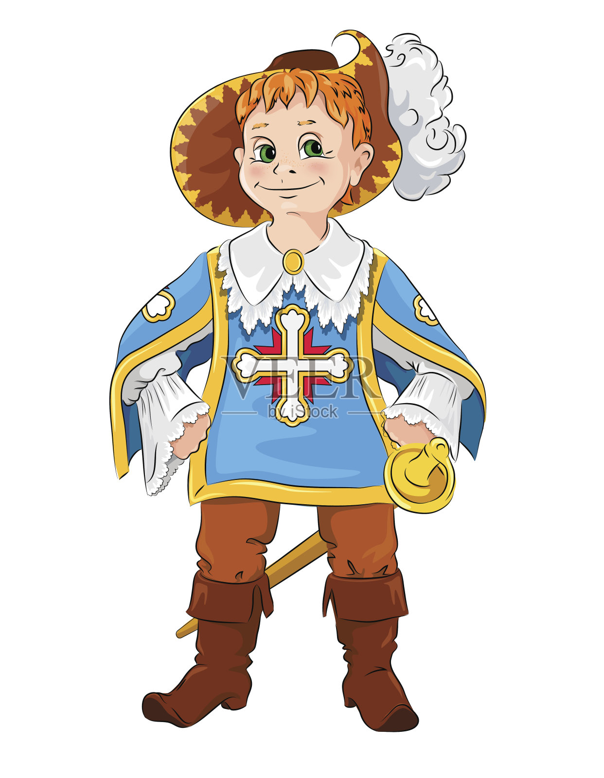 穿着狂欢节服装的小男孩火枪手插画图片素材