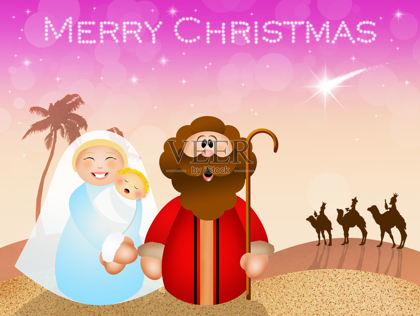 圣诞节基督诞生的场景插画图片素材