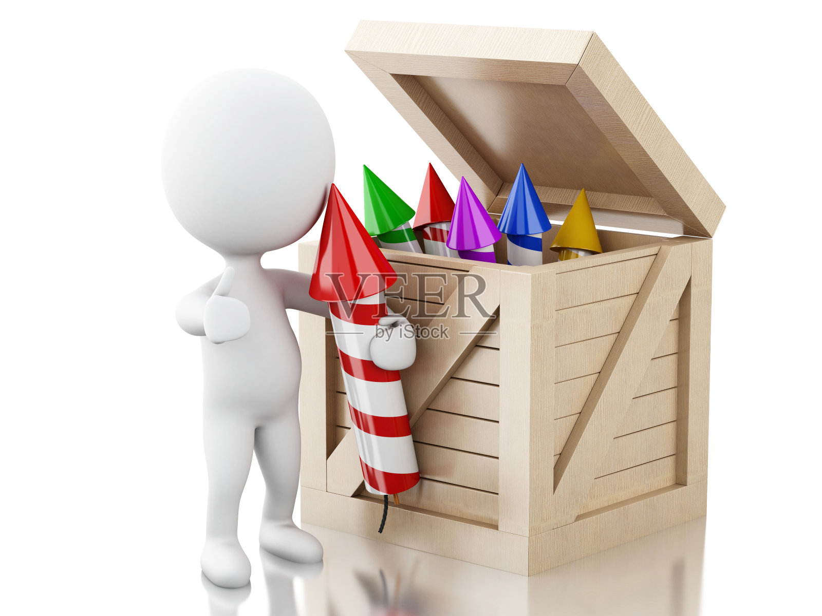 3d白种人和烟花盒照片摄影图片