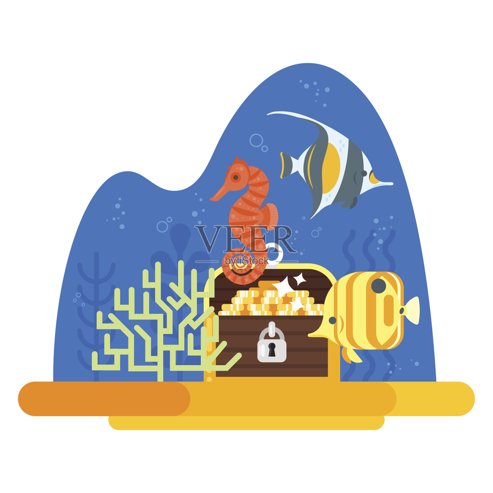 矢量平面风格的插图水族馆珊瑚。插画图片素材