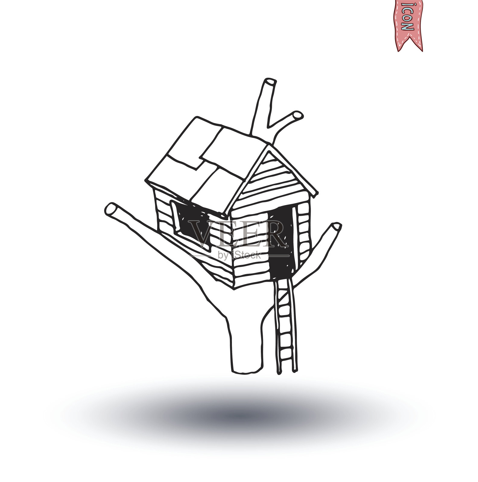 树屋图标，矢量插图。插画图片素材