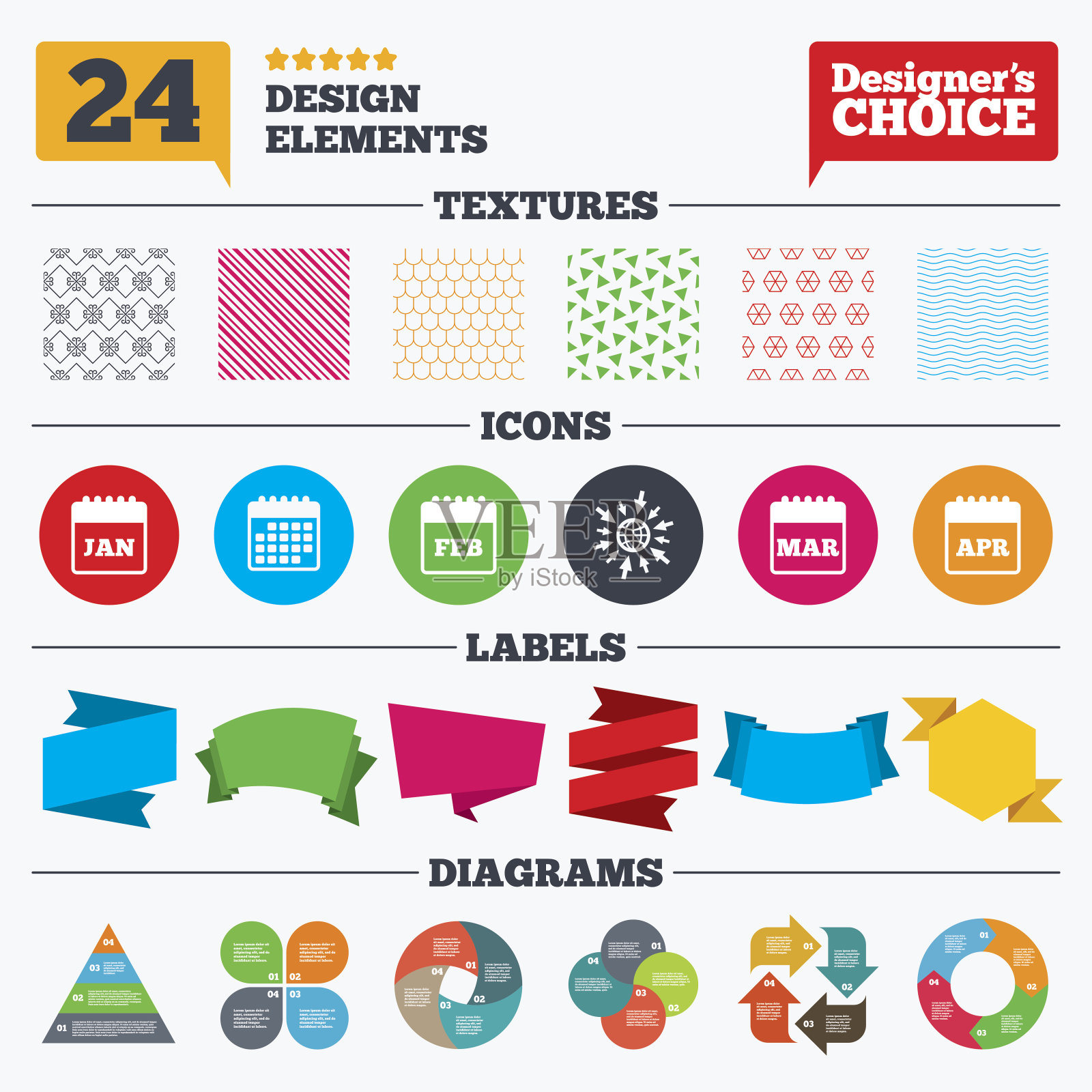 日历。一月，二月，三月和四月。设计元素图片