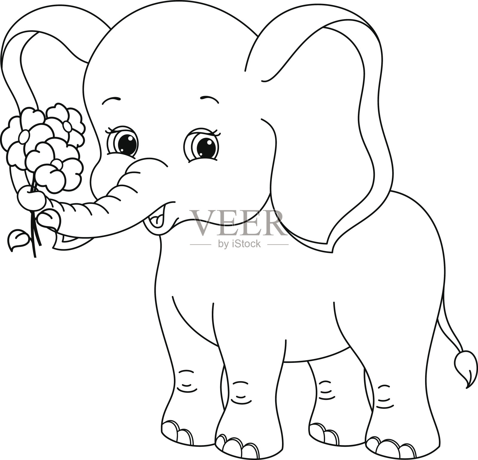 大象着色页面插画图片素材