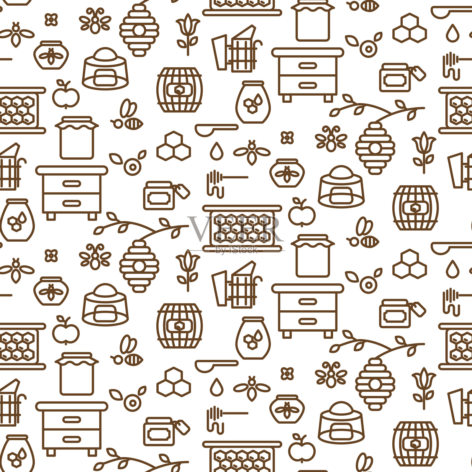 蜂房轮廓图标无缝矢量图案插画图片素材