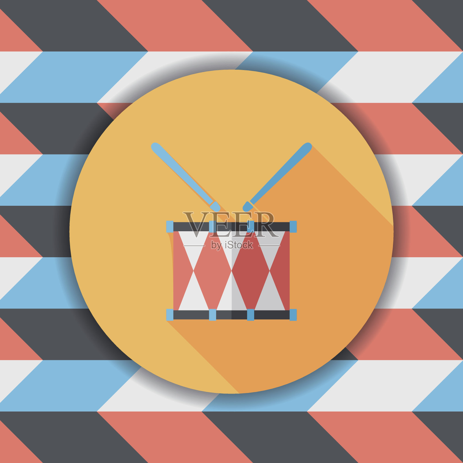 鼓平图标与长影子，eps10插画图片素材