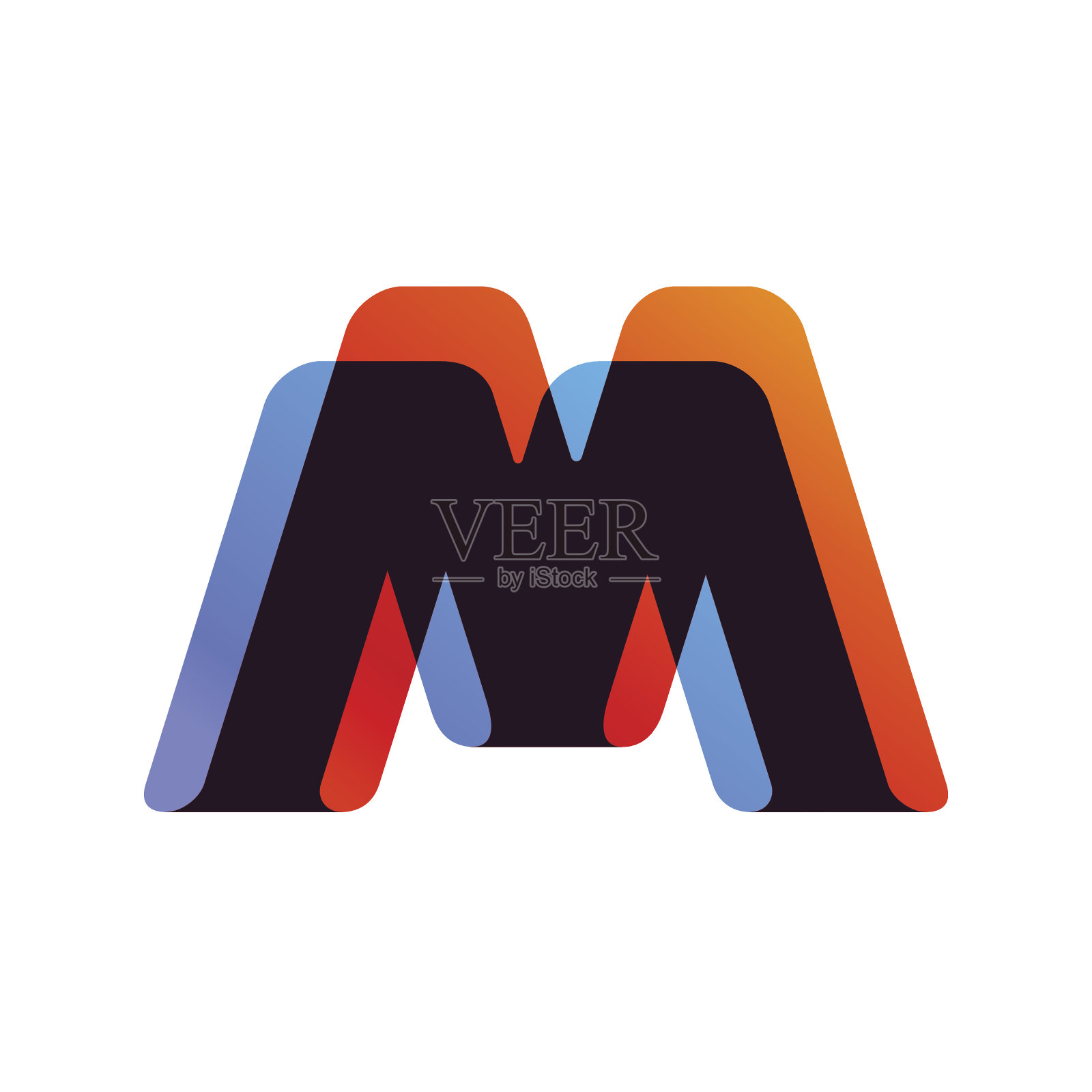 字母M的图标由彩色的覆盖缎带形成。插画图片素材