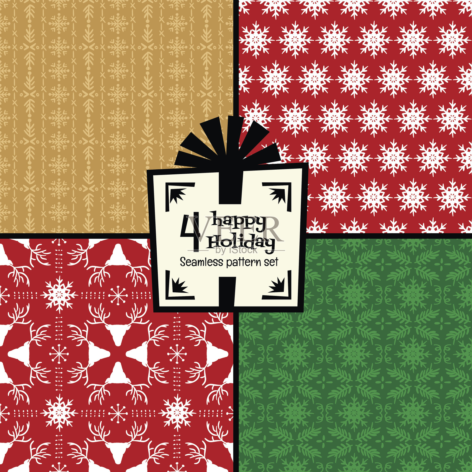 摘要无缝矢量图案集节日快乐插画图片素材