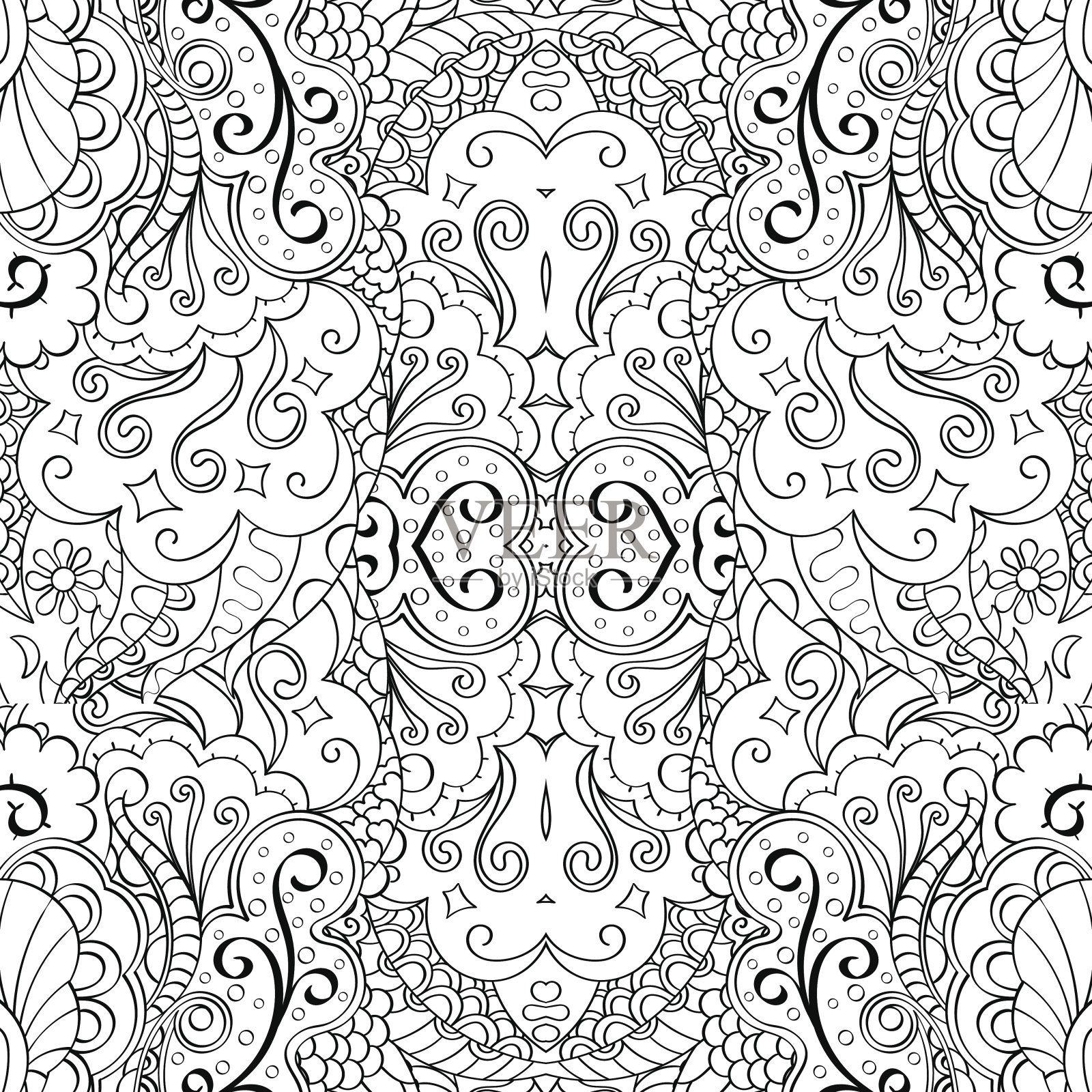 窗饰无缝模式。民族二元曼海蒂涂鸦纹理设计。向量。插画图片素材