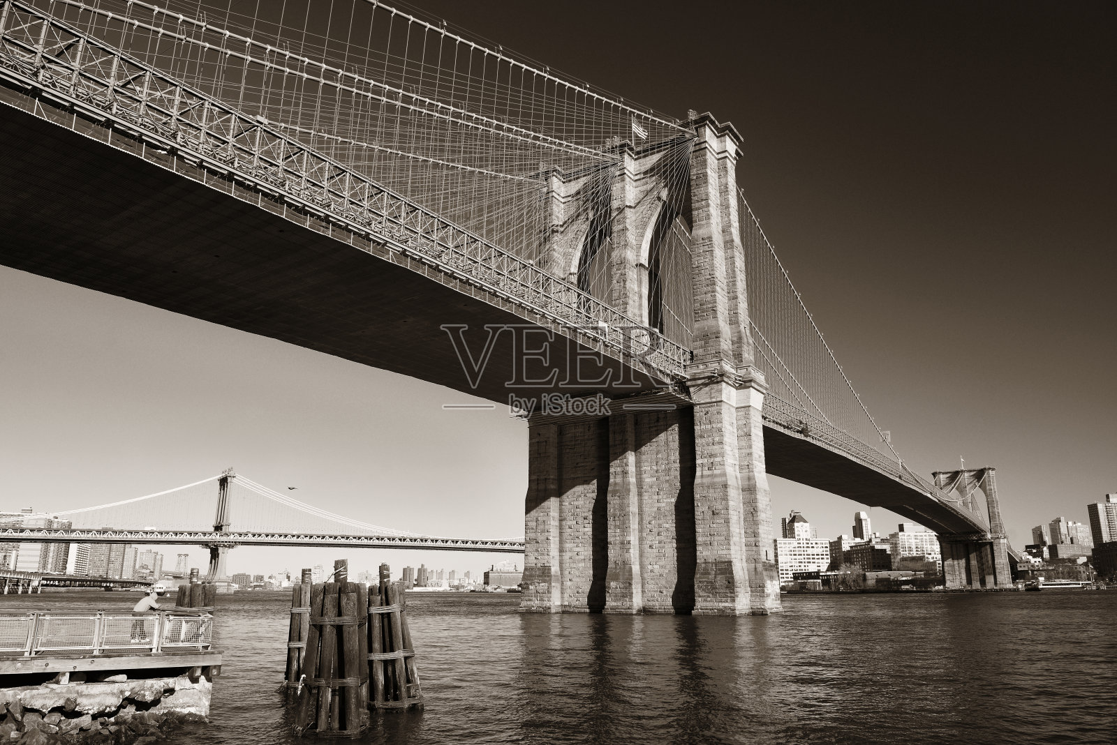 海滨的布鲁克林大桥照片摄影图片