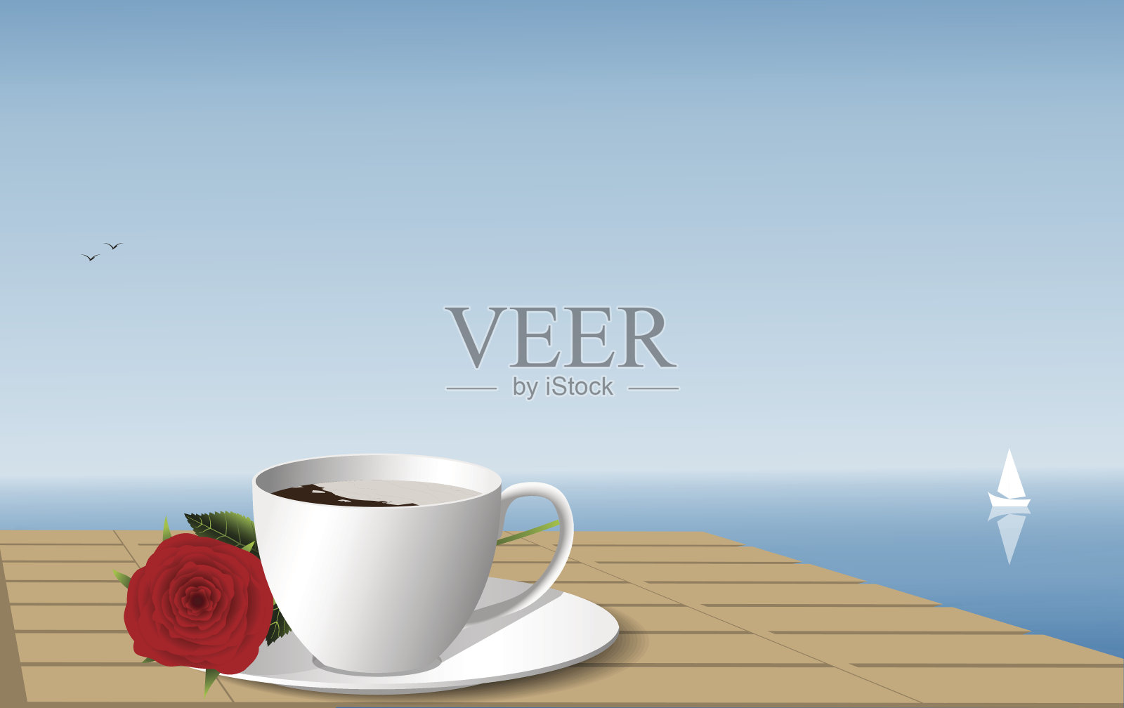 杯在海的背景插画图片素材