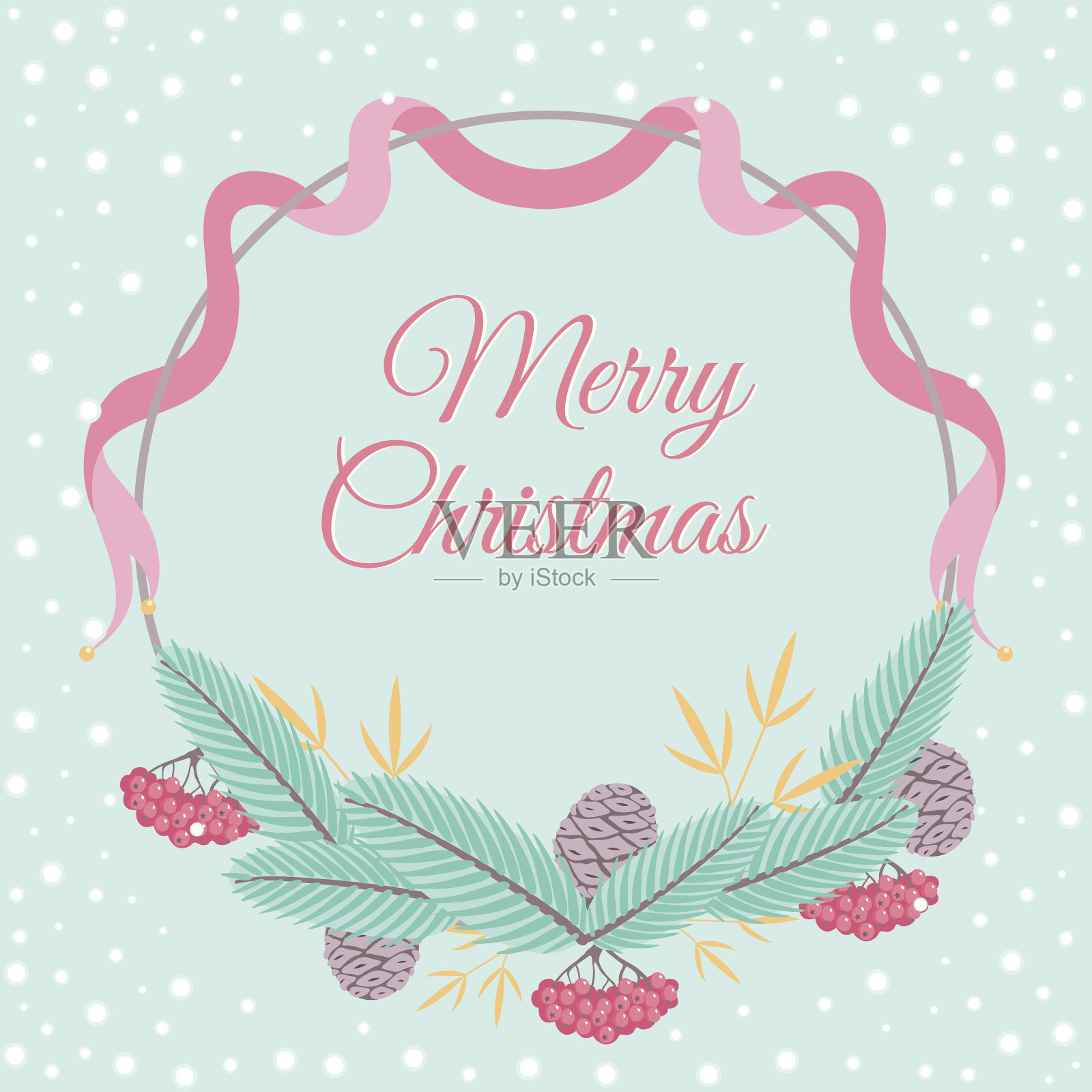 用冷杉树枝和丝带做成的花环设计模板素材