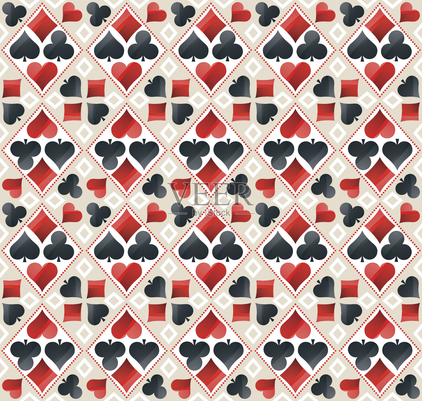 无缝赌场赌博扑克背景与红色和黑色的符号插画图片素材