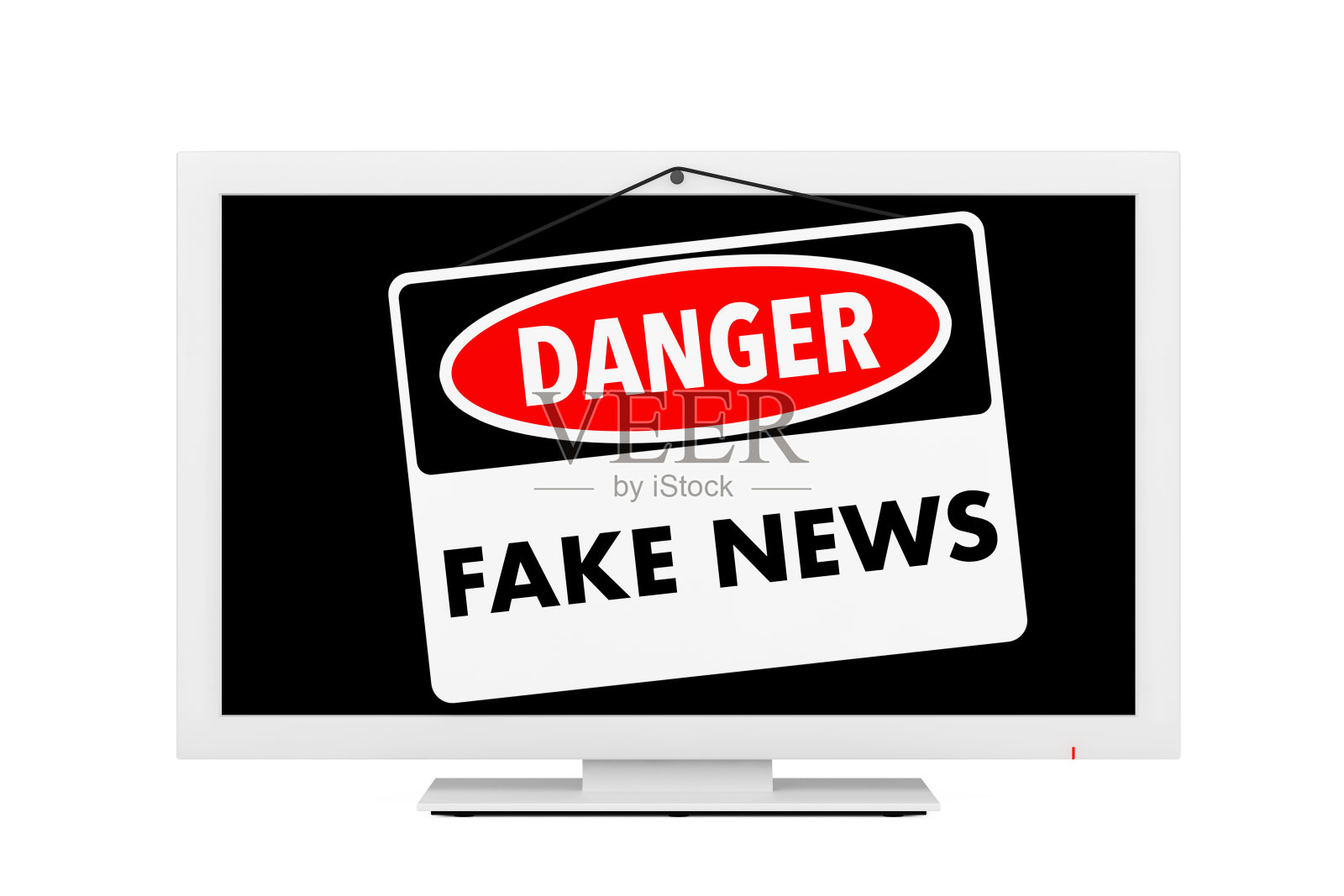 假新闻危险标志在电视屏幕上。3d渲染照片摄影图片