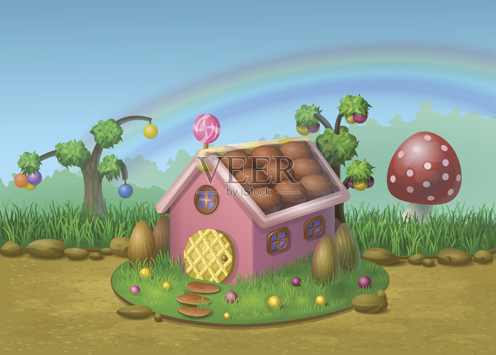 满屋子的饼干和糖果插画图片素材